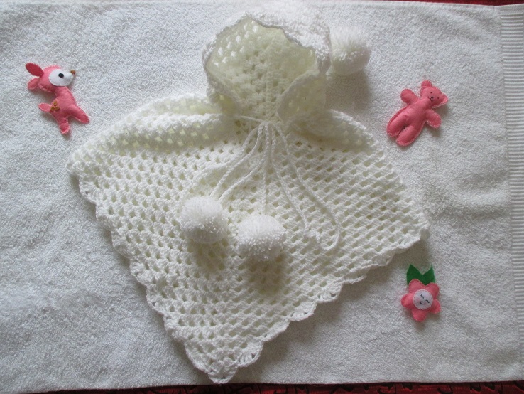 Poncho de Baptême Bébé Blanc, Christening baby Tricot Crochet Neuf Layette made in France 62250 Les Hauts de France